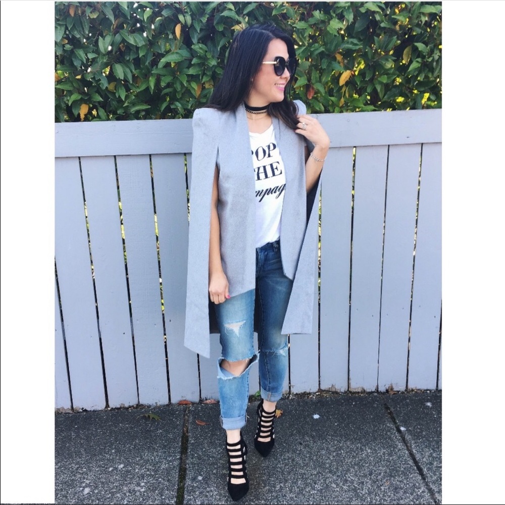 Gray long cape
